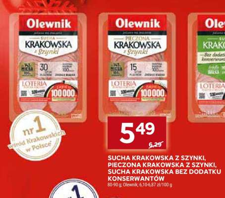 SUCHA KRAKOWSKA Z SZYNKI, PIECZONA KRAKOWSKA Z SZYNKI, SUCHA KRAKOWSKA BEZ DODATKU KONSERWANTÓW