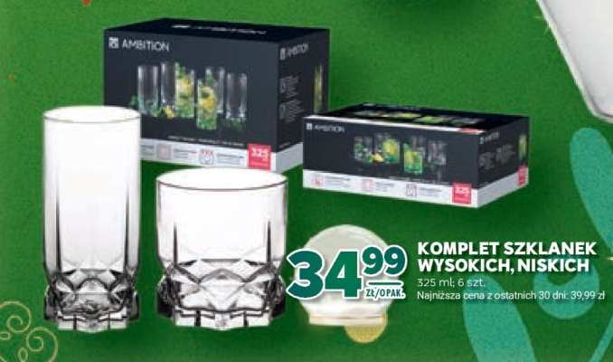 Komplet szklanek wysokich, niskich