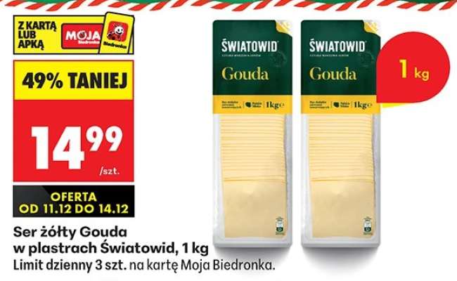 Ser żółty Gouda w plastrach światowid , 1 kg