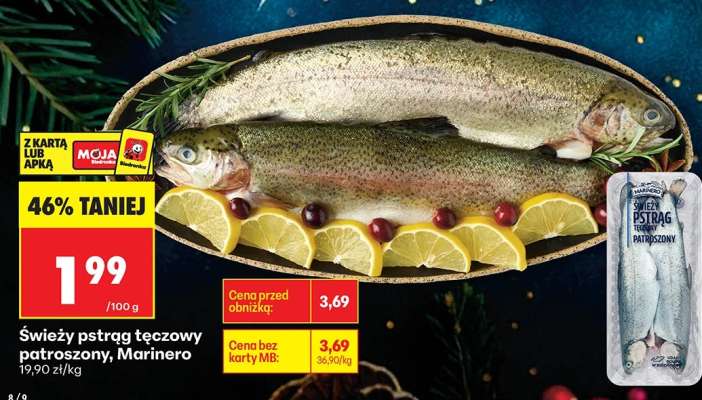 Świeży pstrąg tęczowy patroszony Marinero