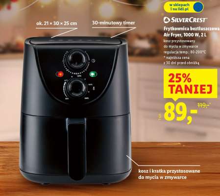 SilverCrest Frytkownica beztłuszczowa Air Fryer, 1000 W, 2 L