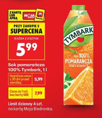 Sok pomarańcza 100% Tymbark, 1l