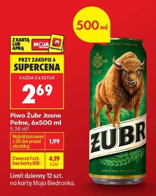 Piwo Żubr Jasne Pełne 6x500 ml
