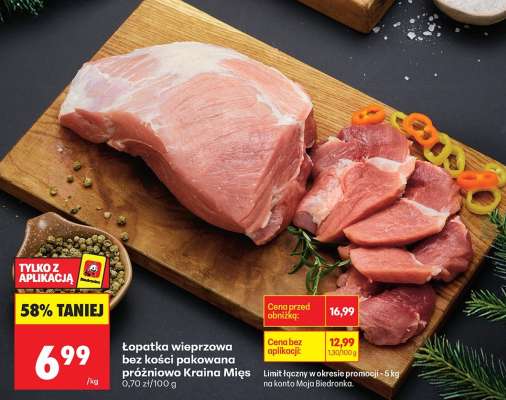 Łopatka wieprzowa bez kości pakowana próżniowo Kraina Mięs