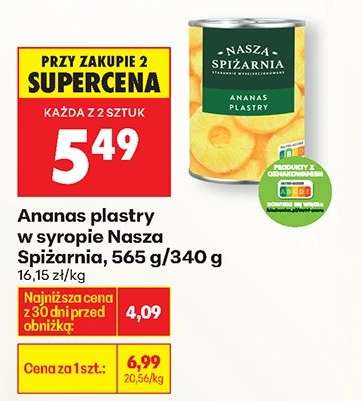 Ananas plastry w syropie Nasza Spiżarnia, 565 g/340 g