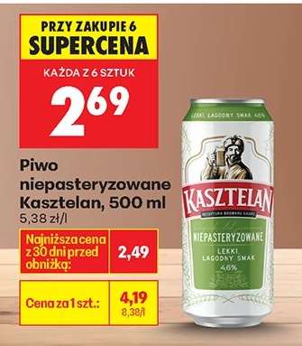 Piwo niepasteryzowane Kasztelan, 500 ml