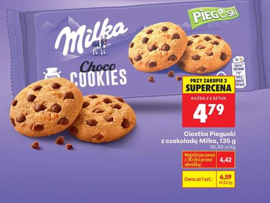 Ciastka Pieguski z czekoladą Milka, 135 g