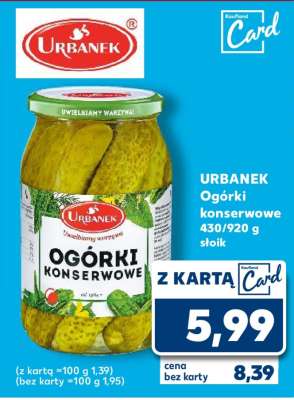 URBANEK Ogórki konserwowe 430/920 g słoik