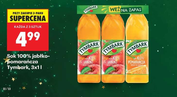 Sok 100% jabłko-pomarańcza Tymbark, 3x1 l