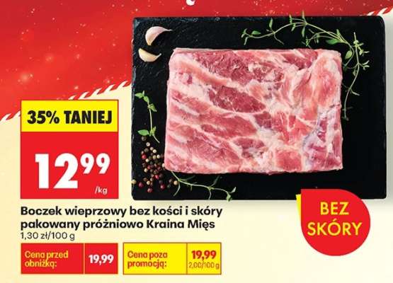 Boczek wieprzowy bez kości i skóry pakowany próżniowo Kraina Mięs