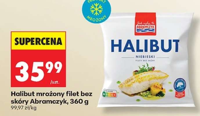 Halibut mrożony filet bez skóry Abramczyk, 360 g