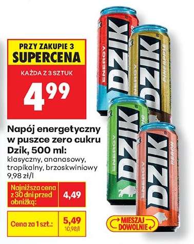Napój energetyczny w puszce zero cukru Dzik, 500 ml
