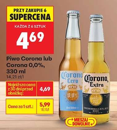 Piwo Corona lub Corona 0,0%, 330 ml