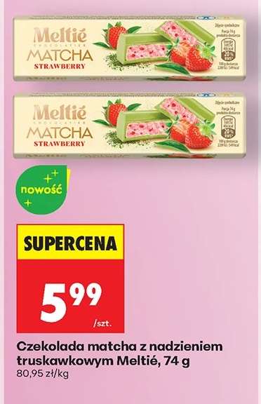 Czekolada matcha z nadzieniem truskawkowym Meltié, 74 g