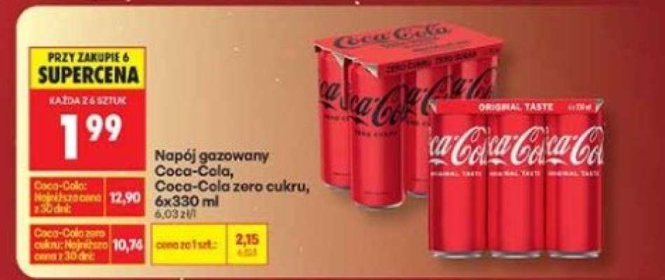 Napój gazowany Coca-Cola, Coca-Cola zero cukru, 6x330 ml