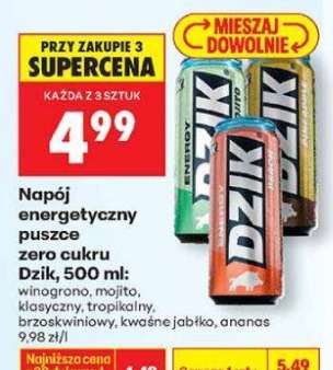 Napój energetyczny puszce zero cukru Dzik, 500 ml