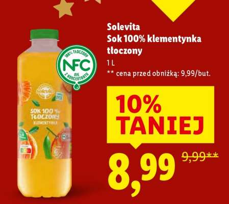 Solevita Sok 100% klementynka tłoczony