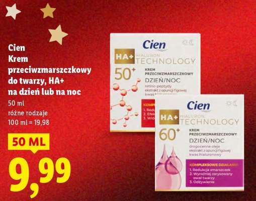 Cien Krem przeciwzmarszczkowy do twarzy, HA+ na dzień lub na noc