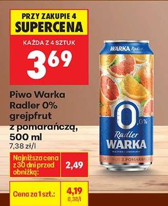 Piwo Warka Radler 0% grejpfrut z pomarańczą, 500 ml