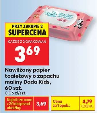 Nawilżany papier toaletowy o zapachu maliny Dada Kids , 60 szt