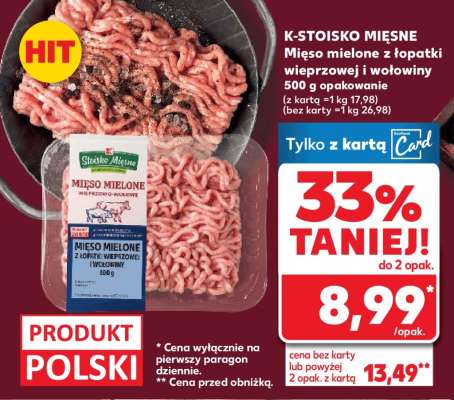 K-STOISKO MIĘSNE Mięso mielone z łopatki wieprzowej i wołowiny 500 g opakowanie