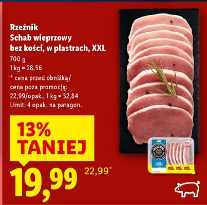 Rzeźnik Schab wieprzowy bez kości, w plastrach, XXL