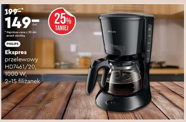 Ekspres przelewowy HD7461/20, 1000 W, 2-15 filiżanek