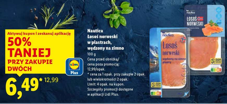 Nautica Łosoś norweski w plastrach, wędzony na zimno