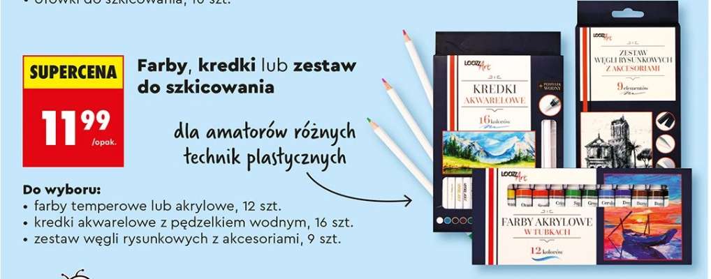 Farby, kredki lub zestaw do szkicowania