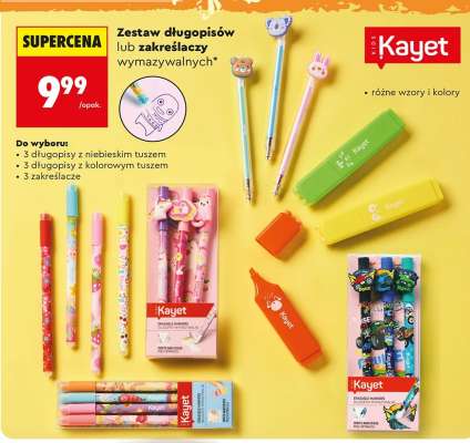 Zestaw długopisów lub zakreślaczy wymazywalnych