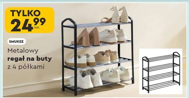 Metalowy regał na buty z 4 półkami