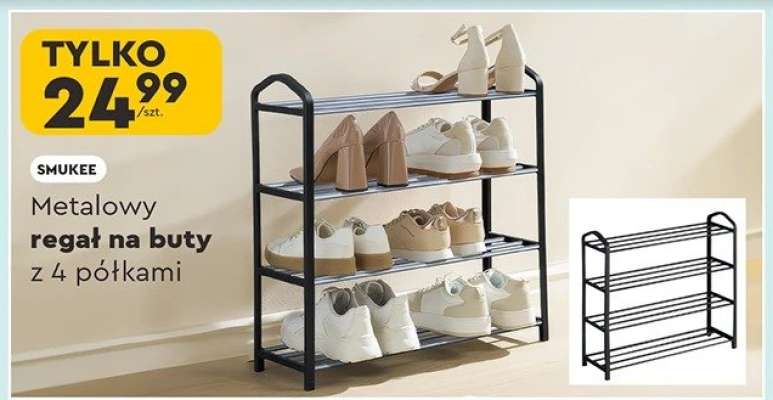 Metalowy regał na buty z 4 półkami