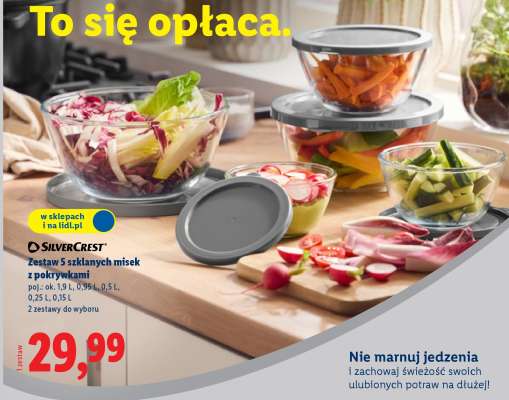 Zestaw 5 szklanych misek z pokrywkami