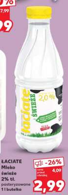 ŁACIATE Mleko świeże 2% tł. pasteryzowane 1 l butelka