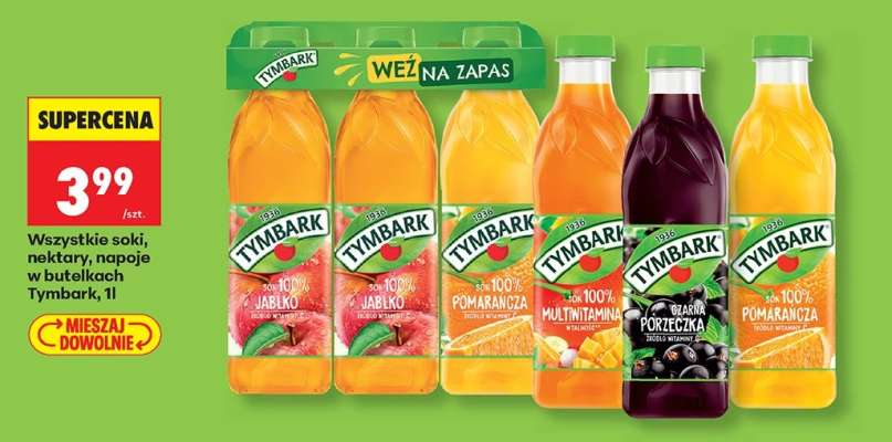 Wszystkie soki, nektary, napoje w butelkach Tymbark, 1l
