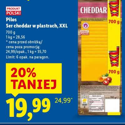 PILOS Ser cheddar w plastrach, XXL