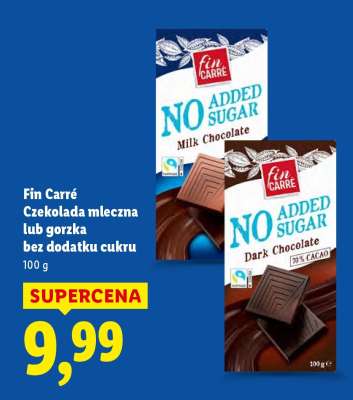 Fin Carré Czekolada mleczna lub gorzka bez dodatku cukru
