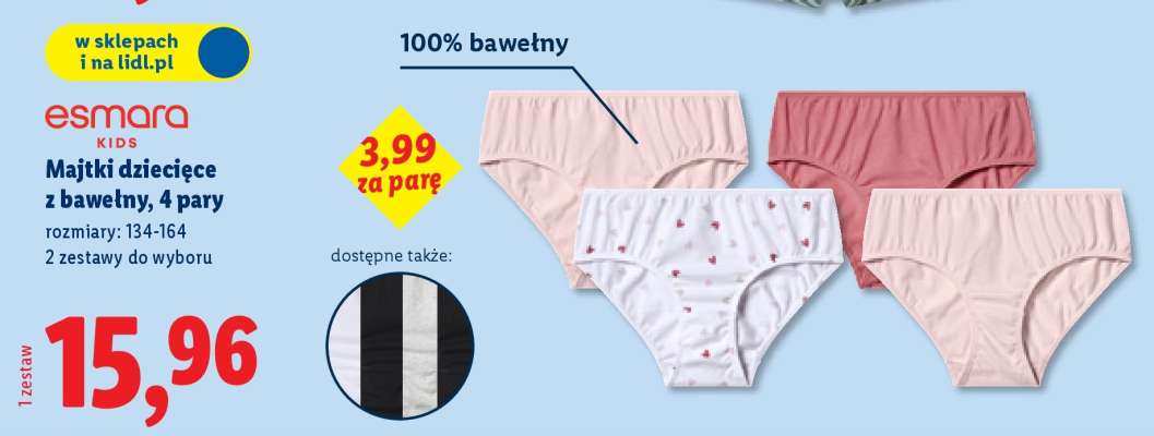 Majtki dziecięce z bawełny, 4 pary