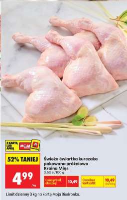 Świeża ćwiartka kurczaka pakowana próżniowo Kraina Mięs