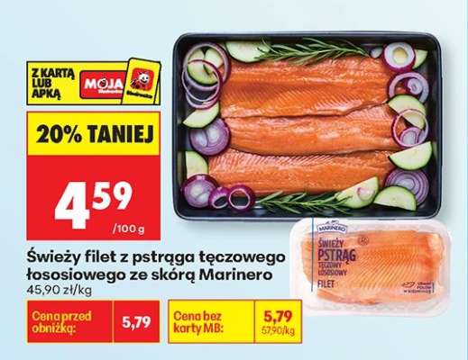 Świeży filet z pstrąga tęczowego łososiowego ze skórą Marinero