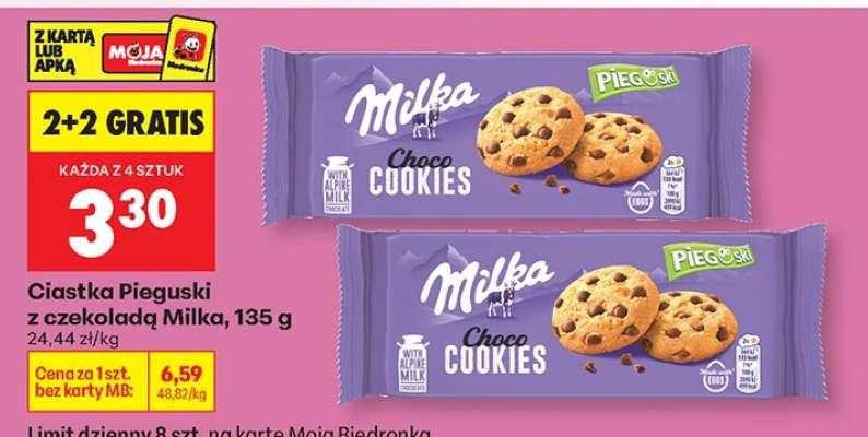 Ciastka Pieguski z czekoladą Milka, 135 g