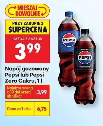 Napój gazowany Pepsi lub Pepsi Zero Cukru, 1l