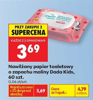 Nawilżany papier toaletowy o zapachu maliny Dada Kids , 60 szt
