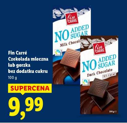 Fin Carré Czekolada mleczna lub gorzka bez dodatku cukru