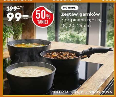 Zestaw garnków z odpinaną rączką, 18, 20, 24 cm