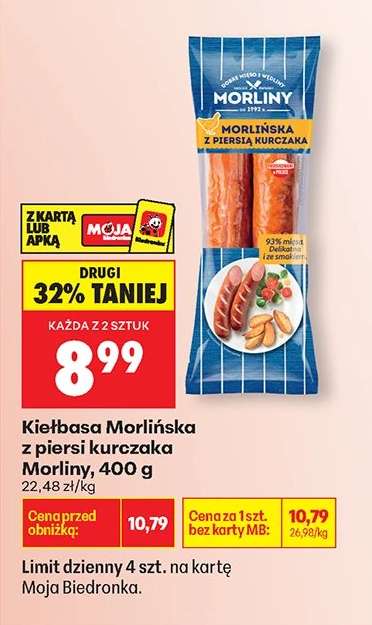 Kiełbasa Morliňska z piersi kurczaka Morliny 400 g