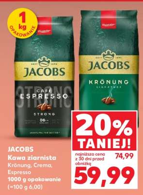 JACOBS Kawa ziarnista Krönung, Crema, Espresso 1000 g opakowanie (=100 g 6,00)