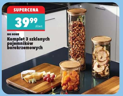 Komplet 3 szklanych pojemników borokrzemowych