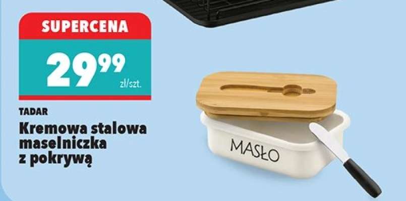 Kremowa stalowa maselniczka z pokrywą