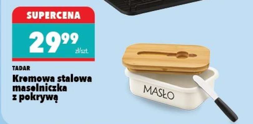 Kremowa stalowa maselniczka z pokrywą